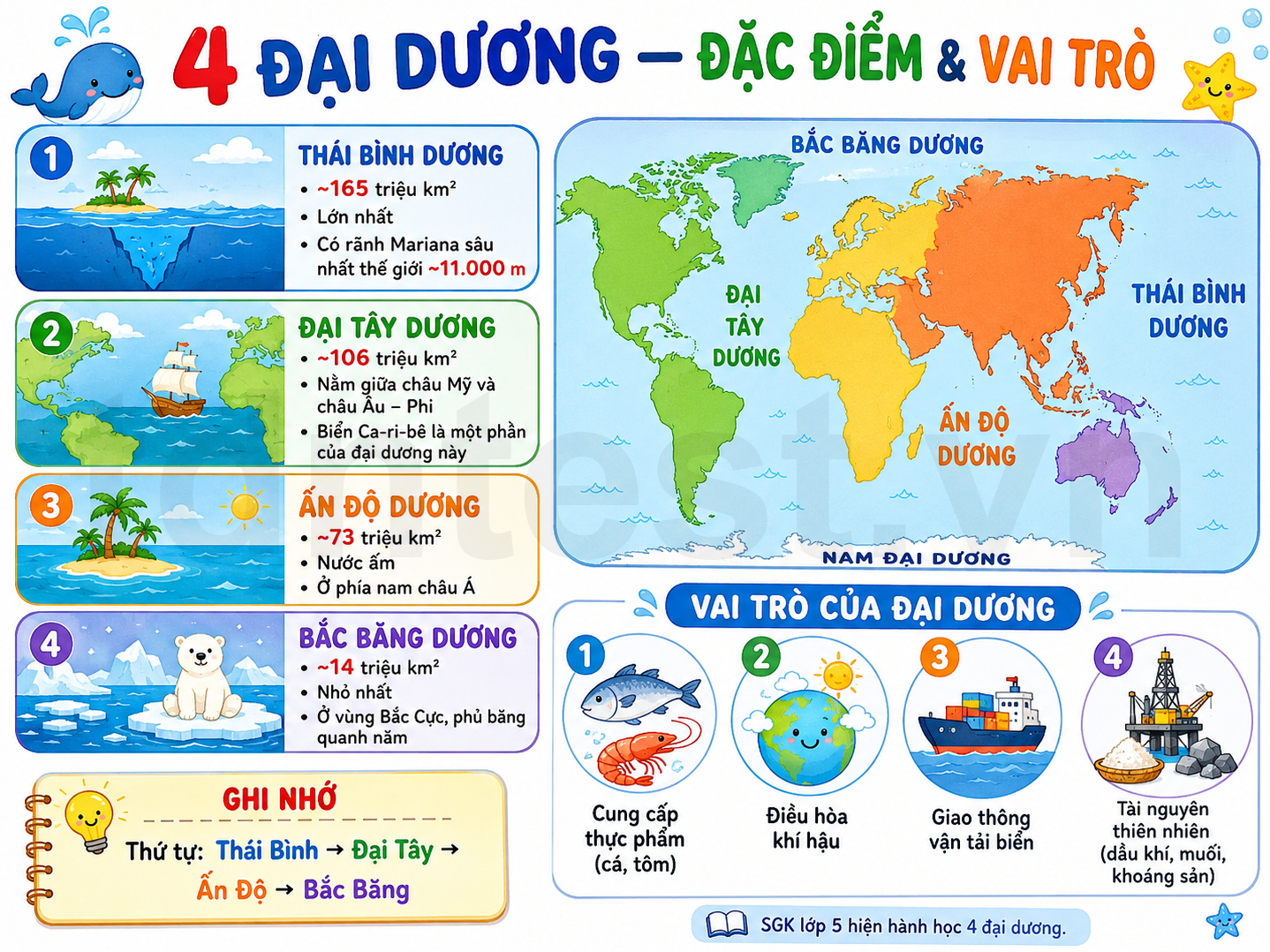 4 Đại dương — Đặc điểm & Vai trò