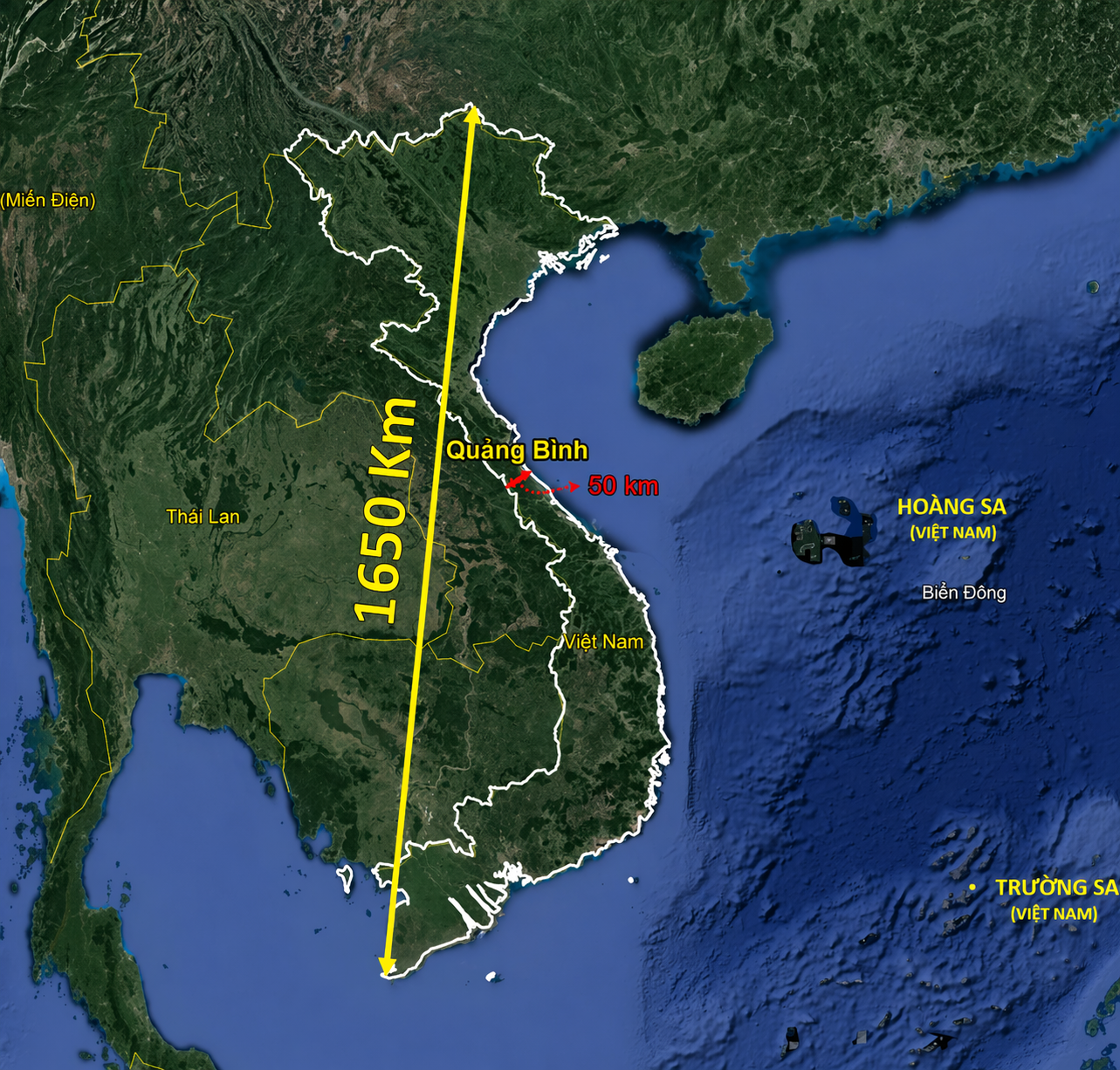 Khoảng cách cực Bắc - cực Nam và nơi hẹp nhất