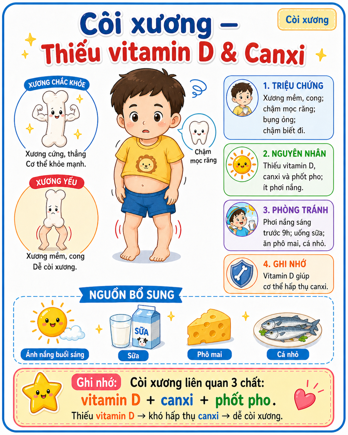 Hình minh họa Còi xương — Thiếu vitamin D & Canxi