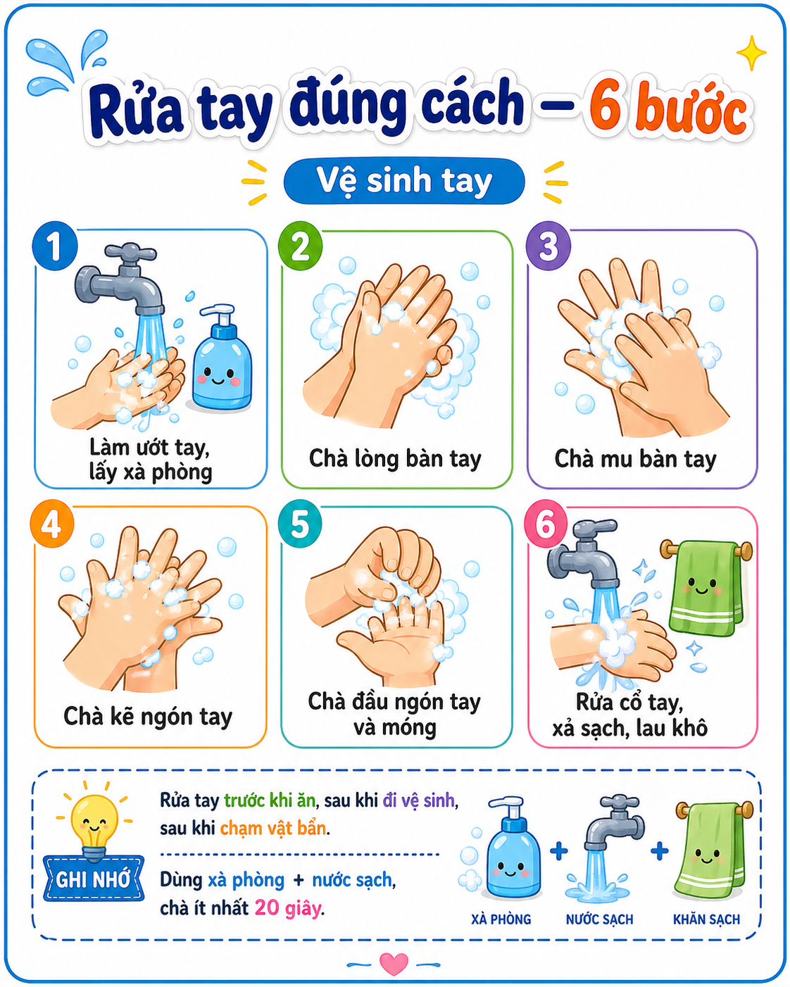 Hình minh họa Rửa tay đúng cách — 6 bước