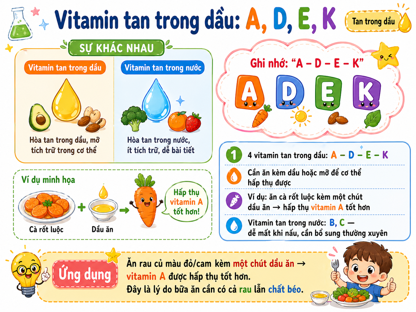 Hình minh họa Vitamin tan trong dầu: A, D, E, K