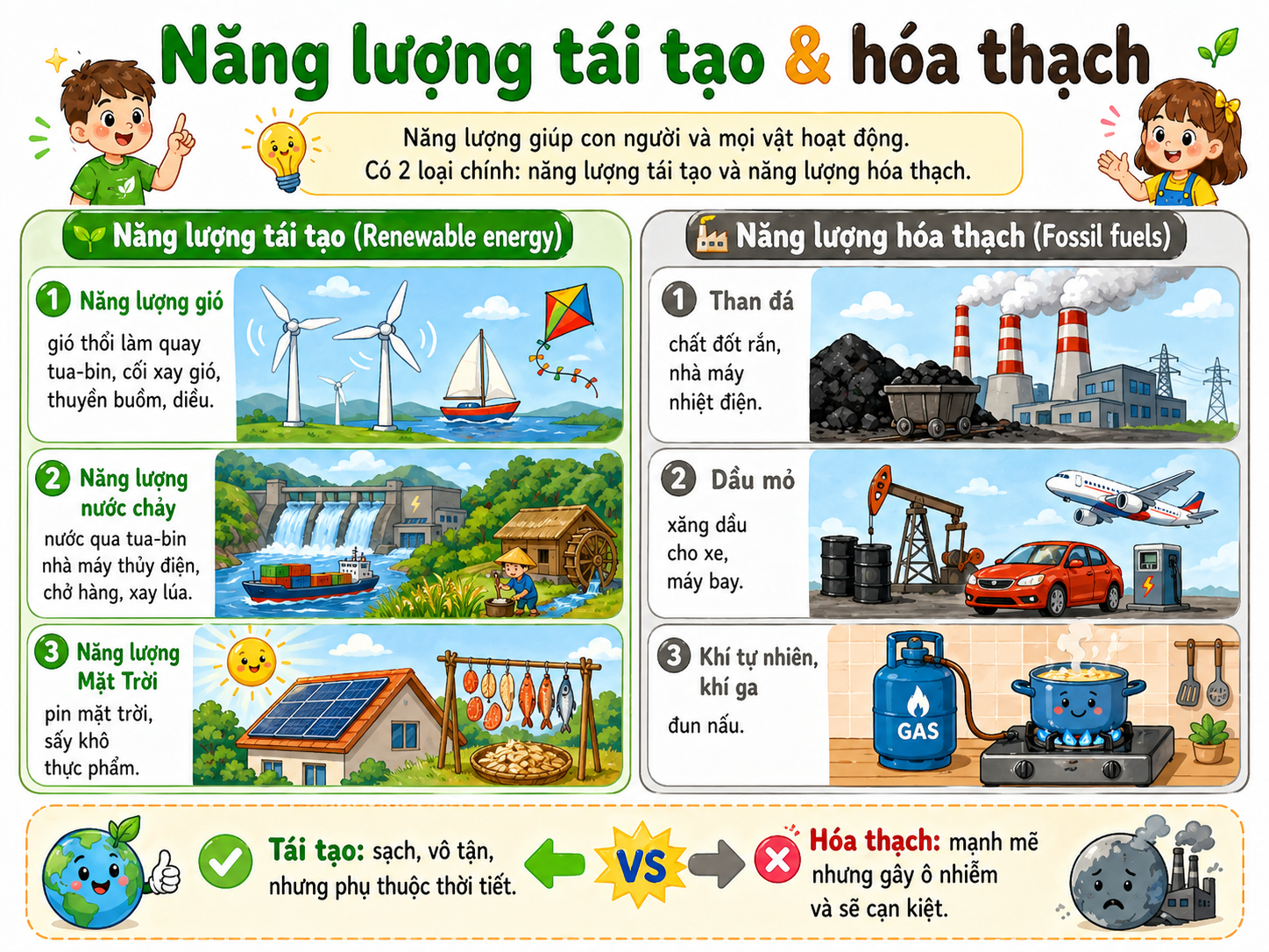 So sánh năng lượng tái tạo và hóa thạch