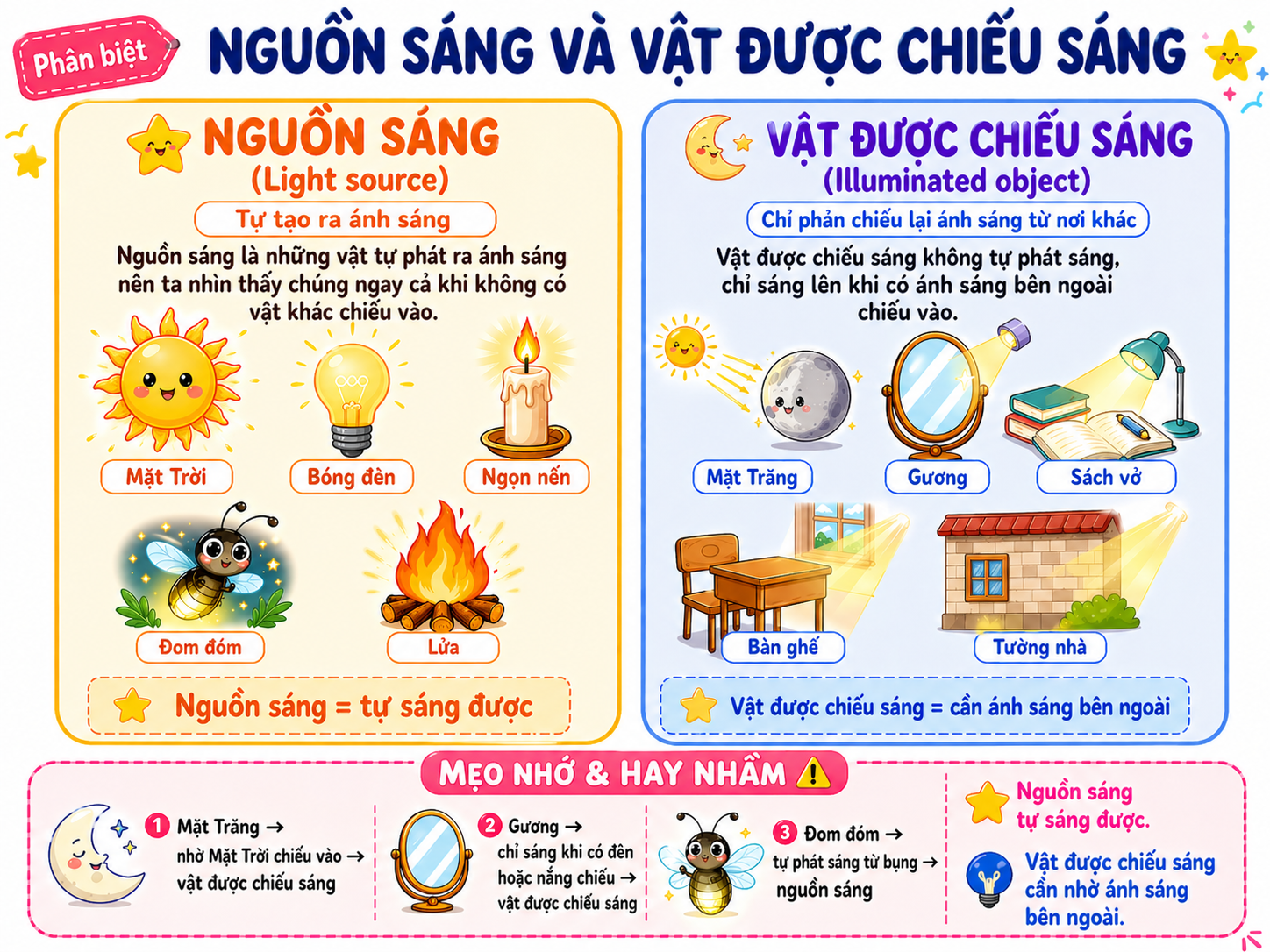 Hình ảnh minh họa nguồn sáng và vật được chiếu sáng