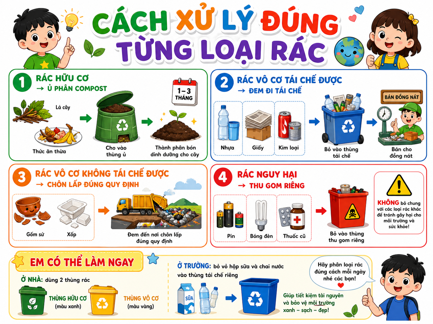 Hình ảnh minh họa cách xử lý đúng từng loại rác